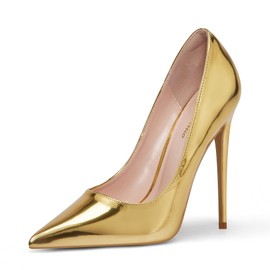 Elisabet Tang Women Pumps, Pointed Toe High Heel 4.7 inch/12cm Party Stiletto Heels Shoes Gold Size 9.5