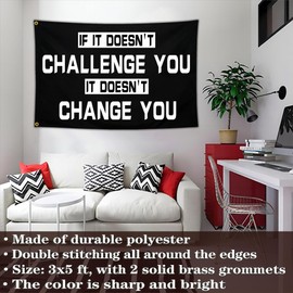 NASIAN Discipline Motivational Gym Banner Flag 3x5 Ft If It Doesn't Challenge You Flag Gym Motivational Inspirational Flags for Room Guys Home Gym Office Bedroom College Dorm Wall Art Decor