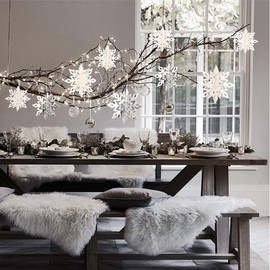 Amidaky Snowflake Decorations 12 pcs White Paper Snowflake Hanging Christmas Winter Wonderland Holiday New Year Party Home Ornament