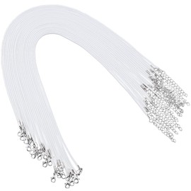 SOFPLATE 50Pcs 45.7cm/18 Inch Waxed Necklace Cords Wax Rope Necklace Cord with Clasps and Chain Extender Imitation Leather White String Accessories for Jewelry Making Necklaces Bracelets DIY Crafts