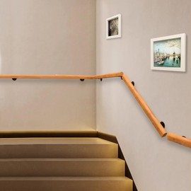 Wood Stair Railing 8ft– Wall Mounted Handrails for Indoor Stairs, Non-Slip Staircase Handrails with Complete Kit, Safety Stair Rail for Home, Loft, Deck, Corridor, Elderly and Kids Support