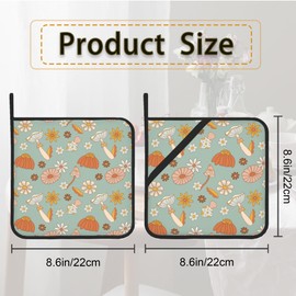 Vintage Hippie Flower Mushroom Pot Holder Set of 2,Heat Resistant Potholders Oven Hot Pads for Kitchen Cooking Baking BBQ