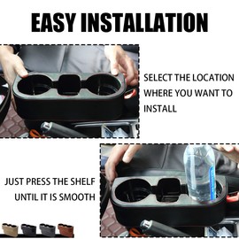 JNNJ PU Leather Front Seat Gap Filler with Cup Holder, Car Seat Organiser, Universal Car Drink Holder, Multifunctional Car Accessories, for All Vehicles (Brown)