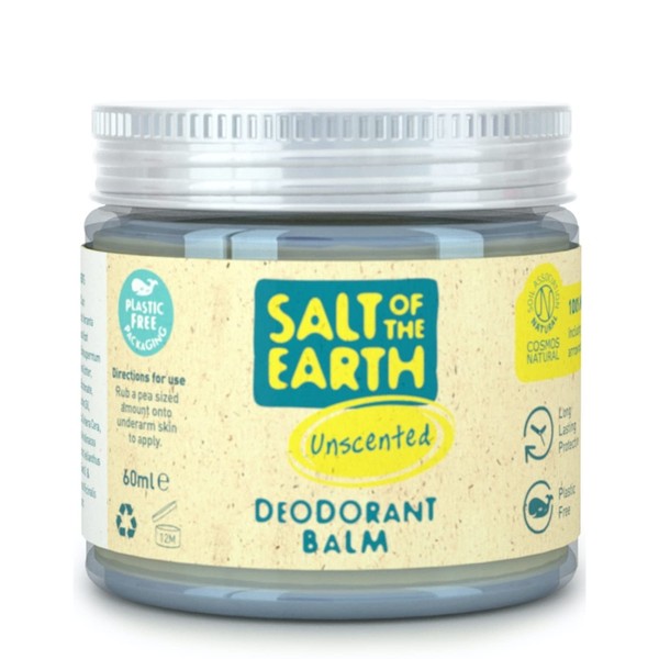 Salt Of the Earth Natural Deodorant Balm, Unscented, Vegan, Long Lasting Protection, Leaping Bunny Approved, Plastic & Aluminium Free, Made in the UK, 60 g