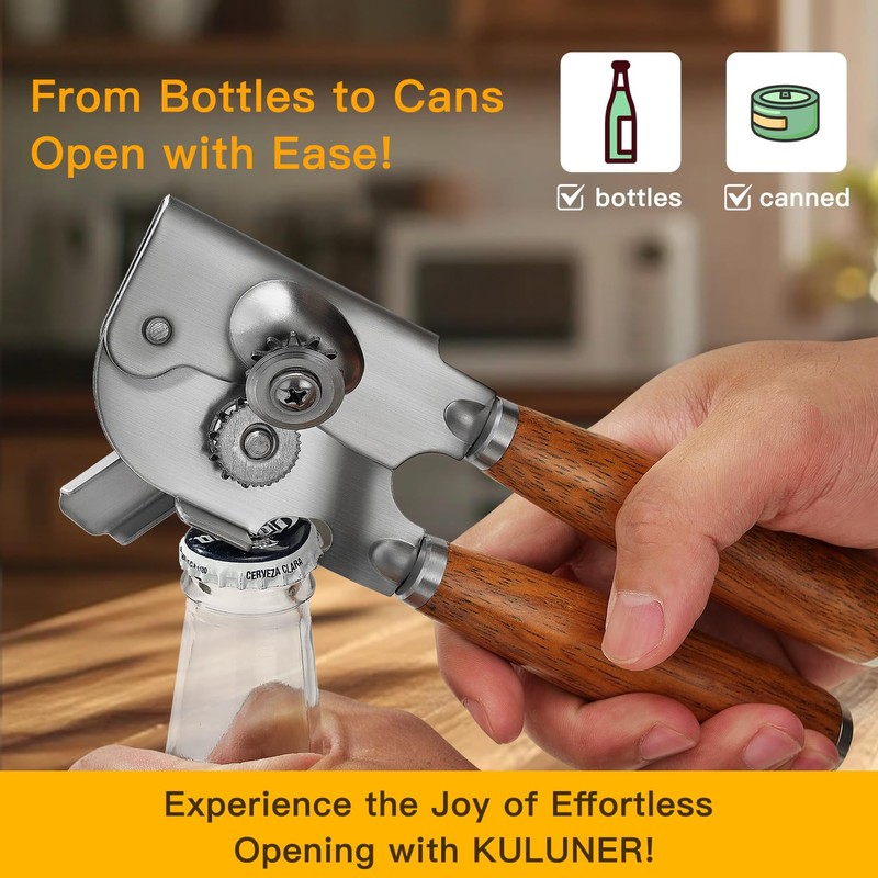 Upgraded Efficient Manual Can Opener - Selected Solid Wood Handle,