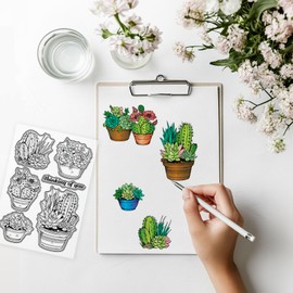 GLOBLELAND Cactus Succulent Clear Stamps for Scrapbooking Potted Plant Silicone Stamps Plant Greeting Transparent Stamp for Card Making DIY Embossing Journaling