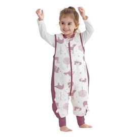 Baby Sleeping Bag with Legs, Unisex 100% Cotton Wearable Blanket 2.5 TOG Winter Baby Sleep Sack with Feet Sleeveless Toddler Sleeping Sack 6-18 Months (Dark Purple Animal S)