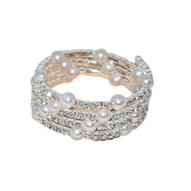 Fuqimanman2020 Multi Row Imitition Pearl Stretch Bracelet Stackable Crystal Strand Multi-Layered Elastic Bangle for Women 1920s Costume Vintage Bridal Wedding Jewelry-Silver C, Crystal elastic Metal