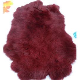 Dark Red Dye Tanned Rabbit Hide Fur Skin (11" by 14" Rabbit Pelt with Sewing Quality Leather) (Dark Red)