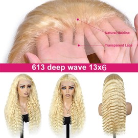 Belaved Deep Wave Blonde Wigs Human Hair Lace Front Real Human Hair 613 13x6 HD Transparent Curly 180% Density Pre Plucked Glueless Lace Frontal Wig for Women with Natural Hairline 30inch