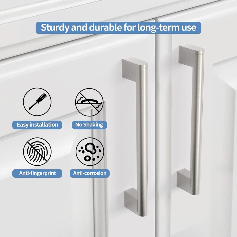 Amerdeco 10 Pack Brushed Satin Nickel Cabinet Pulls 6.3 Inch(160mm)