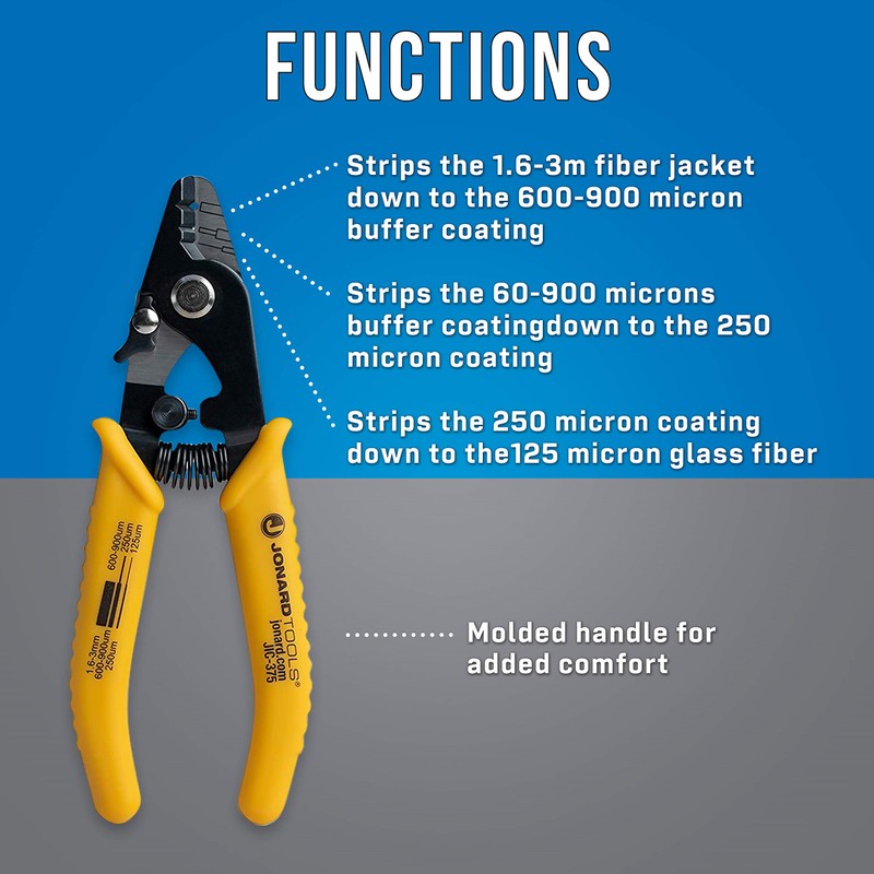 Jonard Tools JIC-375 Three Hole Fiber Optic Stripper – Strips