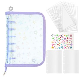 Binder Sealing Book, Seal Storage, A7, Purple, 6 Holes, Binder for Card Protection, 10 Transparent Sleeves, 2 PP Papers, Lightweight, Dustproof Type, Sticker Storage, Photo Storage, Star Pattern, Transparent