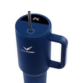 Swoop Smart Tumbler 40 oz | Stainless Steel Vacuum Insulated with Touch Screen Temperature Sensor Lid, Handle and Straw for Water, Coffee, Smoothie, Iced Tea and All Beverages (Midnight Blue)