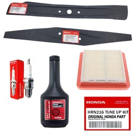 Honda HRN216 Lawn Mower Tune Up Kit - Includes 17211-Z8B-901 Air Filter, 98079-55846 Spark Plug, 08213-10W30 12oz Bottle of 10W-30 Oil, 72531-VR8-M00 Lower Blade and 72511-VR8-M00 Upper Blade