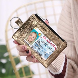 KAMO Zip ID Case, Slim Coin Purse Wallet Change Pouch with Key Ring Mini Change Wallet Keychain Purse