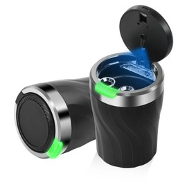 Daakro Car Ashtray, 2 Pieces Portable Vehicle Car Ashtray with LED, Removable Car Ashtray with Large Capacity, Car Ashtray with Lid for Cars, Vans etc