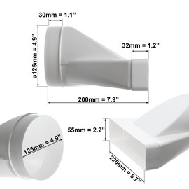 Diameter 125 mm / 55 x 220 mm Transition Piece Adaptor Flat Duct Round Pipe Exhaust Air Duct