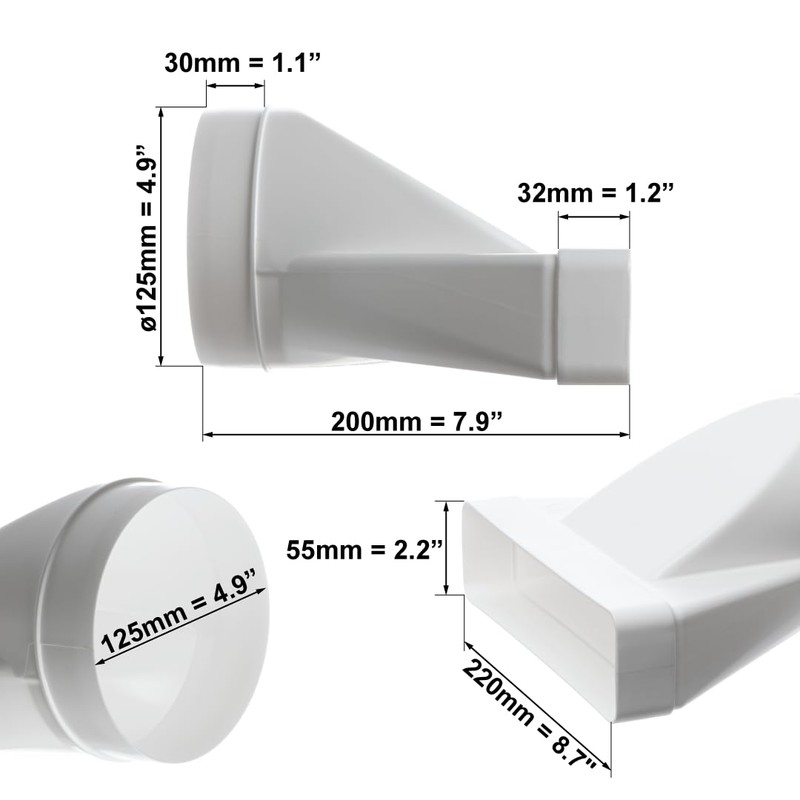 Diameter 125 mm / 55 x 220 mm Transition Piece