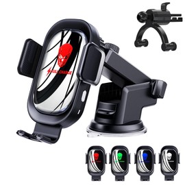 Wireless Car Charger, Qi 15W Fast Charging, Car Phone Holder Mount, Vent Dashboard Car Mount, Long Arm Hands Free Cell Phone Holder [Skull Atmosphere Light] (Blue_Light)