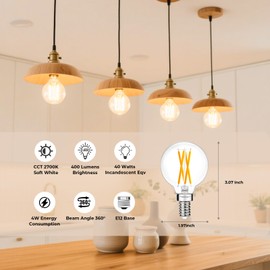 GvvooHome G16.5 Light Bulb 2700K Warm White, 4W Equal 40 watt, E12 Candelabra LED Bulb Dimmable, Globe Light Bulbs for Ceiling Fan, Chandeliers, 90+CRI 400LM, 6 Pack