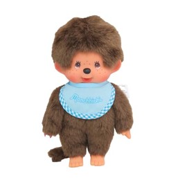 BANDAI - Monchhichi - Monchhichi-Plüsch mit himmelblauem Lätzchen - Ikonisches Affen-Plüschtier der 80er Jahre - Monchhichi Weiches Kuscheltier 20 cm für Kinder - Spielzeug ab 2 Jahren - SE255092