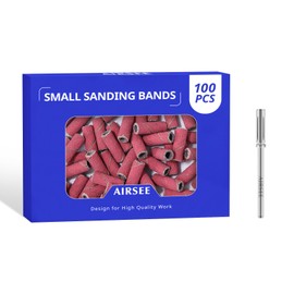 AIRSEE Small Sanding Bands 100Pcs Nail Drill Bits with 3.1mm Mandrel Bit for Electric Nail Drill, 240 Fine Grit Acrylic File Attachments Mini Professional Sander Beauty Pink
