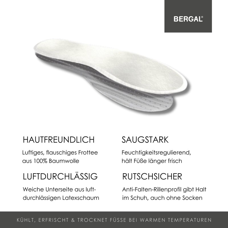 Bergal Barefoot Insoles - Thin Insole - White, UK 4