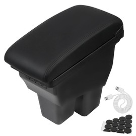 Htostar Racing Consoles Armrest Compatible with Honda Fit Jazz 2014-2019 Center Console Box with USB Charge Armrest Box Accessories Black