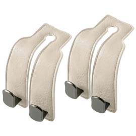 KINIVA Car Seat Headrest Storage Hooks, Set of 2, Suede PU Leather, Double Hooks (06-White)