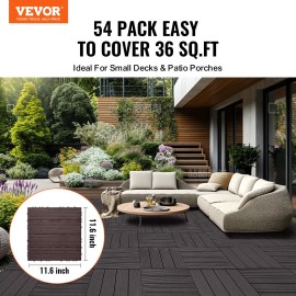 Interlocking Deck Tiles 54 Pack 12\"x12\" 54 Sq. ft Plastic Waterproof Outdoor Flooring All Weather Patio Floor Decking DeckingQuantity: 54 PCS, Color: Dark Brown - PP Color