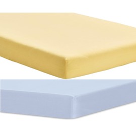 Dudu N Girlie Cot Fitted Sheets 120 x 60cm Cotton Fitted - Travel Cot Sheets 120x60 Fitted Hypoallergenic Baby Cot Sheets Bedding Elasticated Breathable Easy Care (Pack of 2, Blue & Yellow)