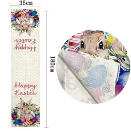 SEAHUI Happy Easter Rabbit Table Runner Easter Egg Wreath Table Cover Linen Tablecloth Decor for Easter Party Kitchen Room Home Dinning Table Decoration 180x35cm