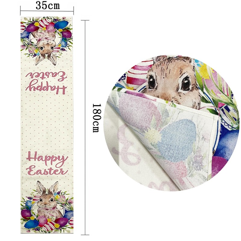 SEAHUI Happy Easter Rabbit Table Runner Easter Egg Wreath Table