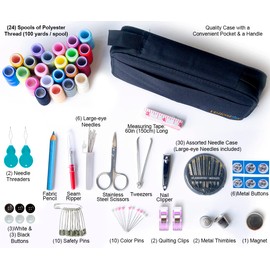 Easy to Use Sewing Kit for Adults - 100 Sewing Supplies and Accessories, Needle and Thread Kit Sewing Products - Basic Hand Sewing Kits for Small Fixes, Travel Sewing Kit for Mini Repairs, Light Grey