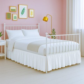 Premium Microfiber Queen Ruffled Bed Skirt, 21” Drop with Split Corners, Soft Wrinkle Free Bedskirt with Platform, Solid White Dust Ruffle for 60" x 80" Mattress