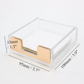MEI YI TIAN Sticky Notes Holder Gold Post it Note Dispenser Clear Acrylic Memo Note Cube Holders 3.5x3.3 for Gold Office Desk Accessories