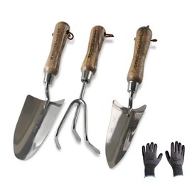 Gardening Stainless Steel Tool Set 3 Piece Includes Stainless Steel Trowel, Hand Transplanter and Handheld Triple Claw Rake for Transplanting Digging Weeding Cultivating by GOODSMANN