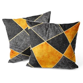 Berkin Arts Decorative Square Throw Pillow Covers Farmhouse Cushion Cases Designed of Marble Abstract, Made of Polyester Blend. Pack of 2, 18x18 Inch. Orange Gold Gray for Chair