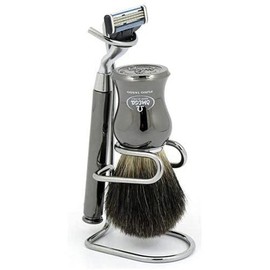 Omega Superior Badger Bristles Shaving Brush with Stand and Razor,