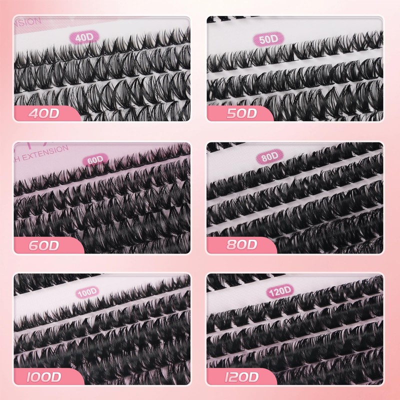 Individual Eyelashes Cluster Lashes Kit 80D+100D+120D Wispy Cluster Lashes D