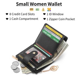 GAEKEAO Slim Wallet for Women, RFID Blocking Credit Card Holder Bifold Wallet with Zipper Coin Pocket, ID Window