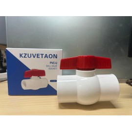 1-1/4 Inch PVC Ball Valve ASTM SOCKET Water Shut-Off Schedule 40X Solvent Connections T-Handle White & Red KZUVETAON