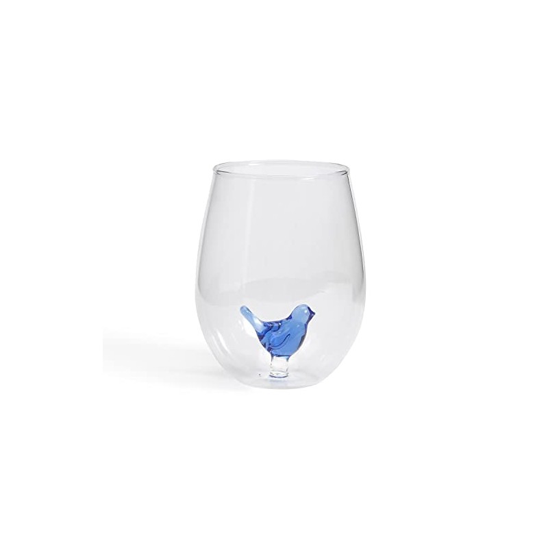 Two's Company Blue Bird Stemless Wine Glass