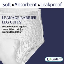 UnderX Adult Disposable Incontinence Underwear – Maximum Absorbency Pull Ups, Absorbs 8 Cups of Liquid, Overnight Comfort, Leak Protection, Soft Latex-Free Diaper (X-Large, 40 Count)