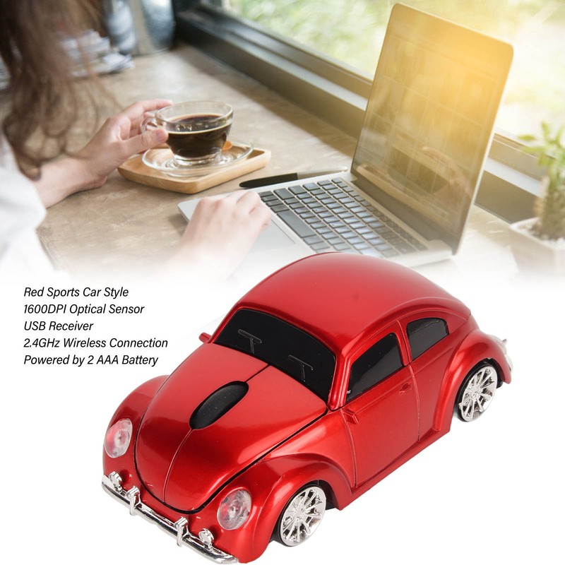 Wireless Mouse Red Sports Car Style 2.4GHz USB Receiver 1600DPI