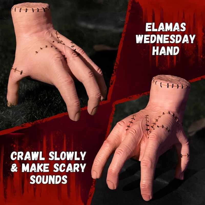 Halloween Animatronics Thing Hand Decorations, Sound Activated Wednesday Crawling Hand