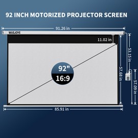 WASJOYE Motorised Projector Screen 92" - 16:9 Electric Projector Screen Wall/Ceiling Mount with Remote Control - 8K 3D HD Projection Screen Dual Side Power Supply for Home Theater Office TV Game