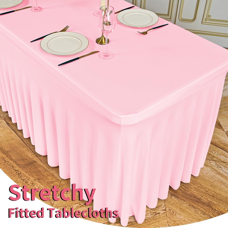 6 Packs Pink Spandex Table Clothes for 8 Ft Tables
