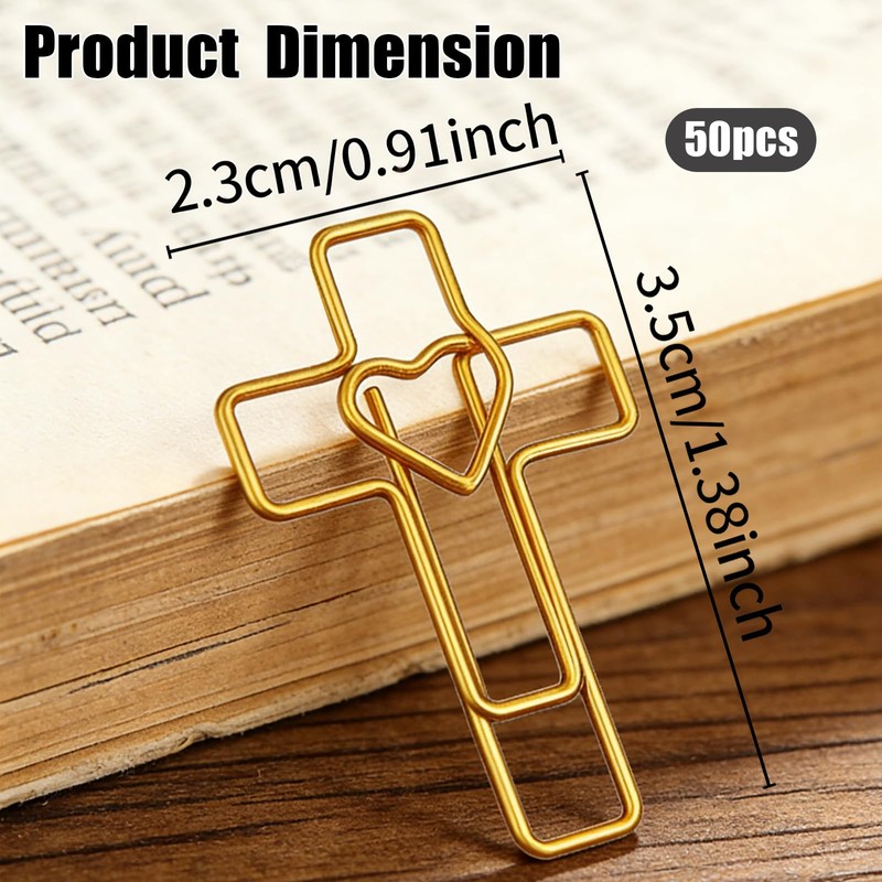 50 Pack Love Cross Paper Clip, Journaling Bookmarks Paperclips, High